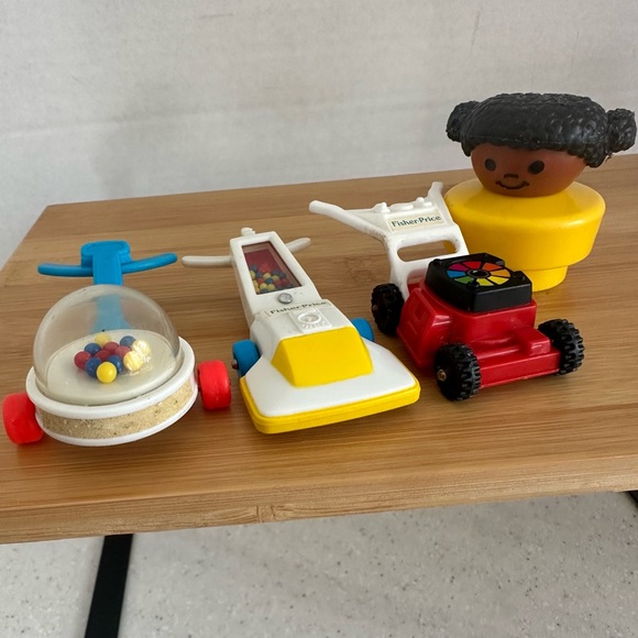 Fisher-Price Other - Vintage Fisher-Price Mini Toy Set w a Little People Corn Popper Vacuum Lawnmower